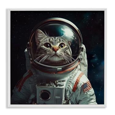 Imagem de Stupell Industries Arte giclée emoldurada branca do astronauta gato catstronauta, design de Jim Baldwin, 61 x 61 cm