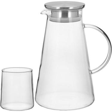 Imagem de Jg Jarra/Copos 2L/300Ml Borosilicato Transp 7Pç Com Tampa Inox