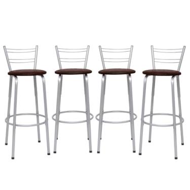 Imagem de Banqueta Altas Flórida Estrutura Prata 70cm Para Balcão Cozinha, Bar, Bistrô, Americano Kit 04 Unidades - Itagold (Marrom Claro)