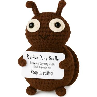 Imagem de Presente motivacional de pelúcia com besouro de crochê positivo para colegas de trabalho, chefe, estudantes, amigos, apoio emocional, engraçado, animal, autoafirmação, presente – Continue rolando