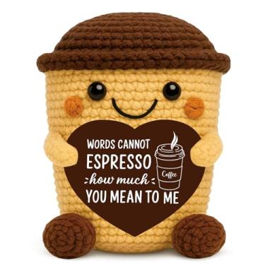 Imagem de Skyists Romantic Coffee Gift for Women Men Handmade Crochet Mini Coffee Cup Plush with Card Cute Crochet Espresso Decor for Girlfriend Boyfriend Anniversary Valentine’s Day Long Distance Love Gift 2