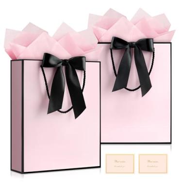 Imagem de YoungTree Saco de presente, 2 sacos de presente grandes com fita e 2 cartões comemorativos, 4 papéis de seda, bolsa de presente de papel portátil com alças, sacolas de presente de aniversário, sacolas