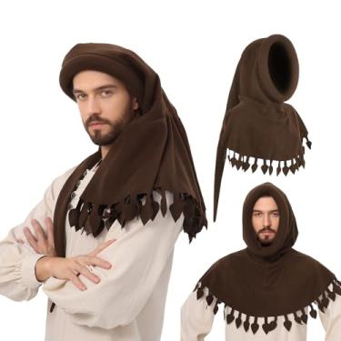 Imagem de UJUROU Boné masculino medieval com aba enrolada Liripipe, Renaissance Ren Faire Festival, acessórios LARP, Marrom, Usual
