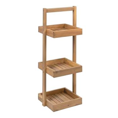 Imagem de happimess SHF1001T Tilly 76.2 cm Classic Rustic 3-Tier Acacia Wood Independente Banheiro Chuveiro Caddy com Alça, Rack para Banheira, Escritório, Mesa de Cozinha, Teca Clara