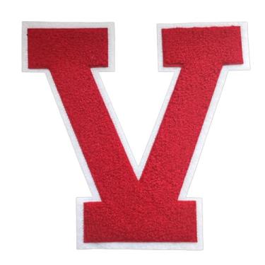 Imagem de 1 peça de patch vermelho de 16,5 cm de ferro em chenille com borda branca – Remendos do alfabeto para roupas, jaquetas, mochilas, chapéus para decoração personalizada, nome personalizado e artesanato