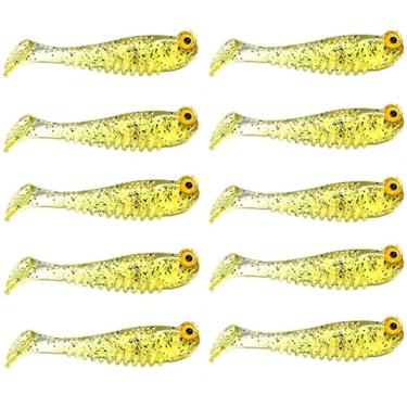 Imagem de 10 iscas de pesca que brilham no escuro, iscas de plástico macio para uso em água doce ou salgada, iscas de pesca Walleye para pesca noturna de robalo, tipo de peixe e truta (amarelo claro)