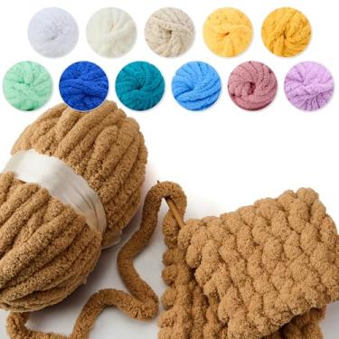 Imagem de Fio de chenille grosso para tricô de braço - fio jumbo super macio, lavável na máquina para cobertores faça-você-mesmo, travesseiros, decoração de casa 200 g