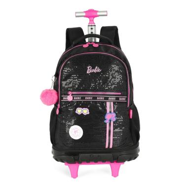 Imagem de Mochila Escolar de Rodas Barbie Paetê Meninas Infantil
