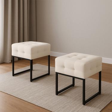 Imagem de Puff Sala Decorativo Industrial Kit 2 Elisa Veludo Bege D03 - D'rossi