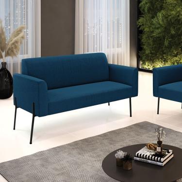Imagem de Sofá 2 Lugares Namoradeira Pé Ferro Preto Marisa Bouclê D03 - D'rossi Cor Azul