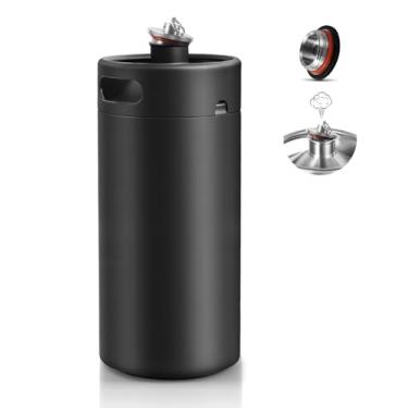 Imagem de MRbrew Mini Kegerator pressurizado 304 de aço inoxidável 304 com válvula de escape, tampa projetada para cultivar cerveja portátil para cerveja caseira e artesanal (preto)