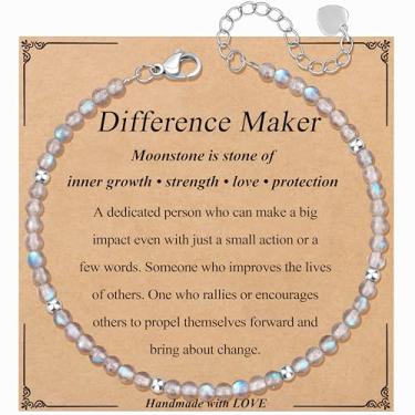 Imagem de JoycuFF Presente exclusivo de amizade para aniversário de melhor amiga, melhor amigo, colega de trabalho, presentes de Natal, pulseiras com contas de pedra da lua para mulheres, joias inspiradoras