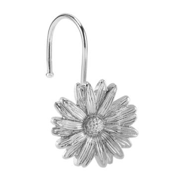 Imagem de Ganchos de cortina de chuveiro de margarida de metal, ganchos resistentes à ferrugem para varões de cortina de chuveiro, conjunto de 12, margaridas de banheiro, design resistente, linda decoração
