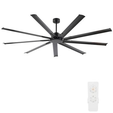 Imagem de WINGBO Ventilador De Teto Industrial Preto Sem Luz 84", 9 Pás De Alumínio, Controle Remoto De 6 Velocidades, Motor Dc Reversível, Para Uso Residencial E Comercial, Sala De Estar/Loja/Armazém