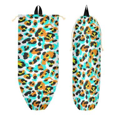 Imagem de xigua Suporte de parede para saco de plástico com estampa de leopardo com cordão, 1 pacote, reutilizável para decoração organizadora de sacolas de compras, meias, roupas íntimas e gravatas