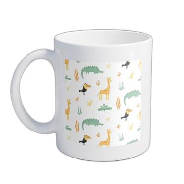 Imagem de Caneca Xícara de Café Porcelana 300ml Com Desenho Infantil de Animais da Selva