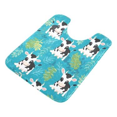 Imagem de Burbuja Tapete de banheiro com folhas de vaca, tapete de banho absorvente de pelúcia macio, base antiderrapante para piso de banheiro, oval em forma de U