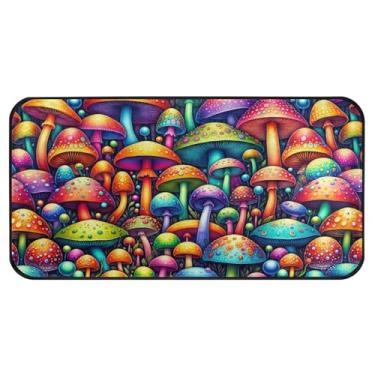 Imagem de Burbuja Tapete de cozinha colorido de cogumelos 51 x 99 cm, tapete antiderrapante lavável com suporte de borracha, tapete para cozinha, sala de estar, banheiro, decoração de casa