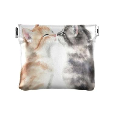 Imagem de Burbuja Kissing Cats — Bolsa feminina para moedas, porta-moedas, portátil, de couro, para batom, organizador de cosméticos