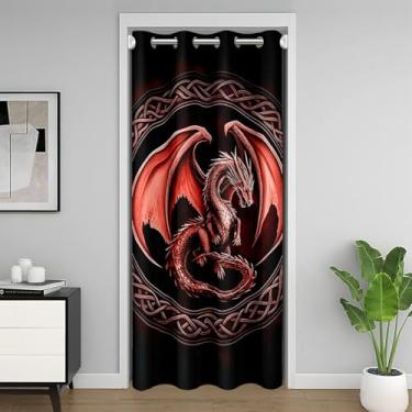 Imagem de Castle Fairy Cortina de porta de dragão vermelho, estilo exótico, corda de armário para sala de estar, animais ocidentais, 30%-50% cortina blackout para sala de estar, 152 x 203 cm, 1 painel