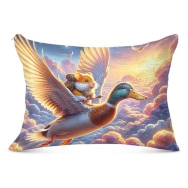 Imagem de Hamster Duck Cloud Sky Flanela Capas Decorativas para Travesseiro Padrão Queen King Capa de Almofada de Cama Macia Bonito Tamanho King, 50,8 cm x 101,6 cm