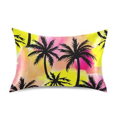 Imagem de Palmeiras pretas aquarela cucoloris cetim cool fronhas estampa animal resfriamento padrão king queen fronha confortável cama macio king size 101,6 cm x 50,8 cm