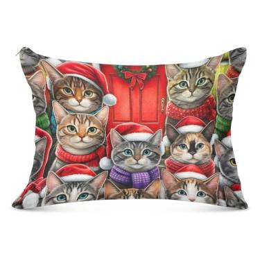 Imagem de Capa de almofada decorativa de gatos fofos com zíper de animais de Natal padrão king queen size fronha fofa para sofá de cama de casa, tamanho Queen, 50,8 cm x 76,2 cm