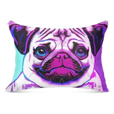 Imagem de Travesseiros de flanela de desenho animado Pug Dog com zíper padrão Queen King travesseiro fofo presente decoração de cama, tamanho king, 50,8 cm x 101,6 cm