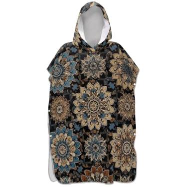 Imagem de Joisal Poncho de surfe absorvente para adultos trocador de roupas de banho com capuz mandala floral ponchos de praia para homens