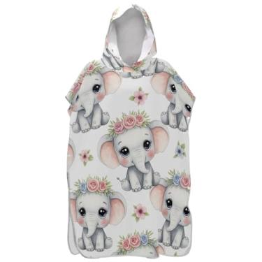 Imagem de Joisal Lindo elefante de desenho animado poncho de surfe branco trocador roupão adulto com capuz toalha de natação bonito absorvente masculino poncho com capuz