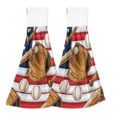 Imagem de Luvas de beisebol vintage personalizadas toalhas de mão de cozinha com laço para pendurar, toalhas de chá de forno, conjunto de 2 toalhas de chá macias e absorventes fofas, decoração de banheiro, 46 x