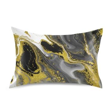 Imagem de Fronhas de cetim com textura de mármore preto dourado bonito capa de almofada estética fofa arte padrão queen king size travesseiros tamanho padrão 66 cm x 50 cm