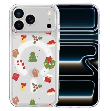 Imagem de MAYCARI Capa de telefone de Natal para iPhone 17 Pro Max compatível com ímã linda guirlanda doce bengala de doces capa de telefone magnética transparente para meninas mulheres TPU capa protetora à
