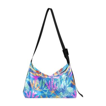 Imagem de Bolsas de couro macio com dinossauros coloridos Hobo Bolsas masculinas grandes com estampa animal moderna bolsa feminina, Recife de aquarela