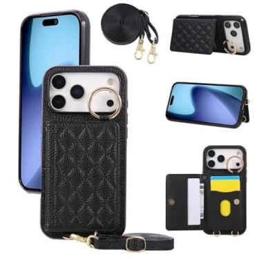 Imagem de Capa de celular tipo carteira em couro PU com zíper, compartimento para cartões e argola para iPhone 17 Air 16 Pro Max 15 Plus 14 13 12 11 X XS XR, preta, para iPhone 12 mini.