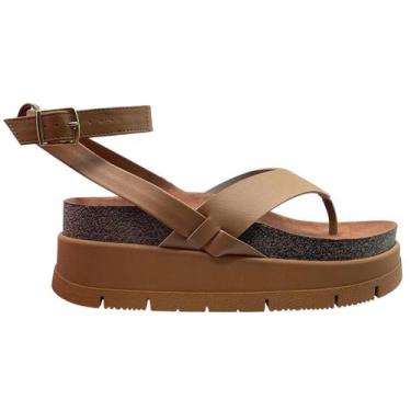 Imagem de Sandália Papete Feminina Tratorada Flatform Moleca 5513.101, Camel, 37