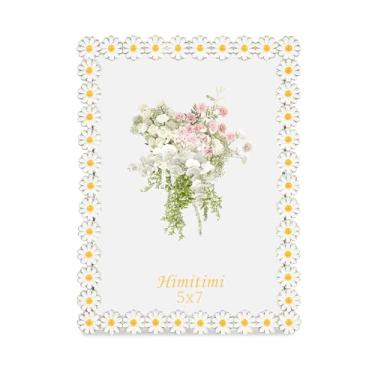 Imagem de Himitimi Porta-retrato de flores, 12 x 17 cm, moldura ornamentada de margarida, moldura de metal ornamentada com frente de vidro para decoração de casa, suporte de parede e exibição de mesa