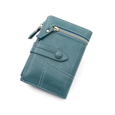 Imagem de Carteira feminina pequena de couro sintético, porta-cartões de crédito resistente à água, aparência de gato fofo, Azul, Tendência