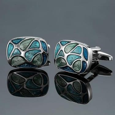 Imagem de Camisa masculina abotoaduras azul esmalte cristal vintage coleção padrão, one size, Metal, Sem Pedra Preciosa