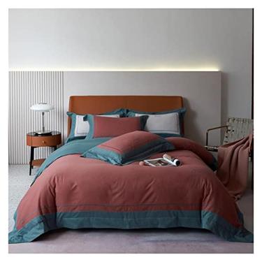 Imagem de Conjunto de lençóis de cama de algodão escovado, conjunto de capa de edredom de dois tons, capa de edredom ultra macia e quente com fecho de zíper e forros de cama (Queen Size 4 peças)