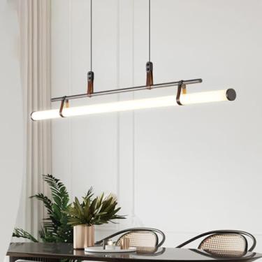 Imagem de Luminária pendente LED moderna para sala de jantar, lustre linear para mesa de jantar, luminária de teto para cozinha, dimerizável com controle remoto, 3000K-6500K, para restaurantes, sala d