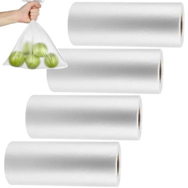 Imagem de 4 rolos de sacos de plástico para mantimentos, sacos de armazenamento de alimentos transparentes duráveis de 30 x 50 cm para pão, frutas, legumes, compras, 1400 peças de saco de embalagem de poliéster