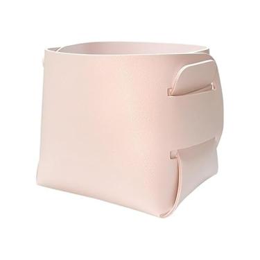 Imagem de Organizador de mesa de couro, recipiente de armazenamento dobrável para escritório em casa, suporte multiuso para mesa (rosa)