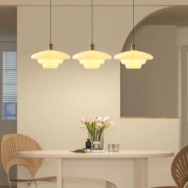Imagem de Luminária pendente moderna dourada E27 com cúpula de vidro criativa para ilha de cozinha, lustre de vidro branco para restaurante com altura ajustável, adequada para mesa de jantar, escritór