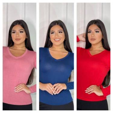 Imagem de Kit 3 blusas femininas manga longa gola v inverno - GK TODA BELA, Mari