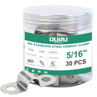 Imagem de OURU 30 peças braçadeira de conduíte de 5/40.6 cm, aço inoxidável 304, braçadeira de tubo de metal rígido, suporte em U, alça de tubo de 2 furos para automóvel, fios e tubos
