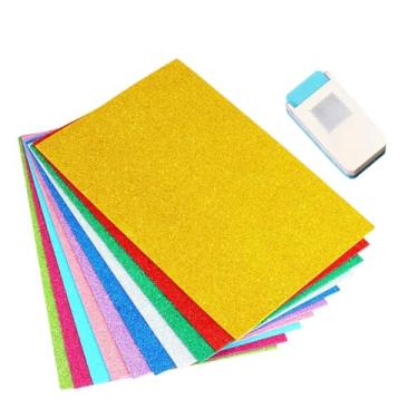 Imagem de Tachiuwa Perfurador de Selos Quadrados - Materiais para Artesanato - Perfurador Multifuncional e Compacto para Artesanato, Etiquetas de Presente e Projetos DIY, 10 Papéis com Glitter