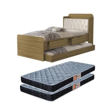 Imagem de Bicama Solteiro Tamires Gavetas Bau Capitone Estofado Com 2 Colchão In