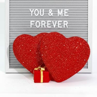 Imagem de Shlinnuo Estatueta decorativa de coração duplo estátua romântica brilhante com mini caixa de presente perfeita para o dia dos namorados, aniversário ou presente de casamento para ela 15,5 cm de