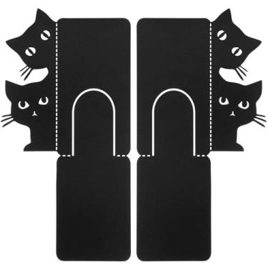 Imagem de Suportes de livros de metal para gatos espiando, 1,5 mm de espessura, design de estrutura em forma de T para prateleiras, estante, objetos decorativos, casa, escritório, mesa, estante, decoração para